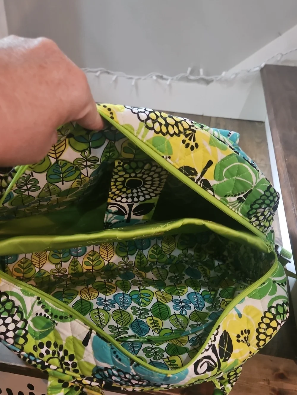 Vera Bradley Laptop Bag Quilted Floral Crossbody Bag in Lime Green Yellow & Teal